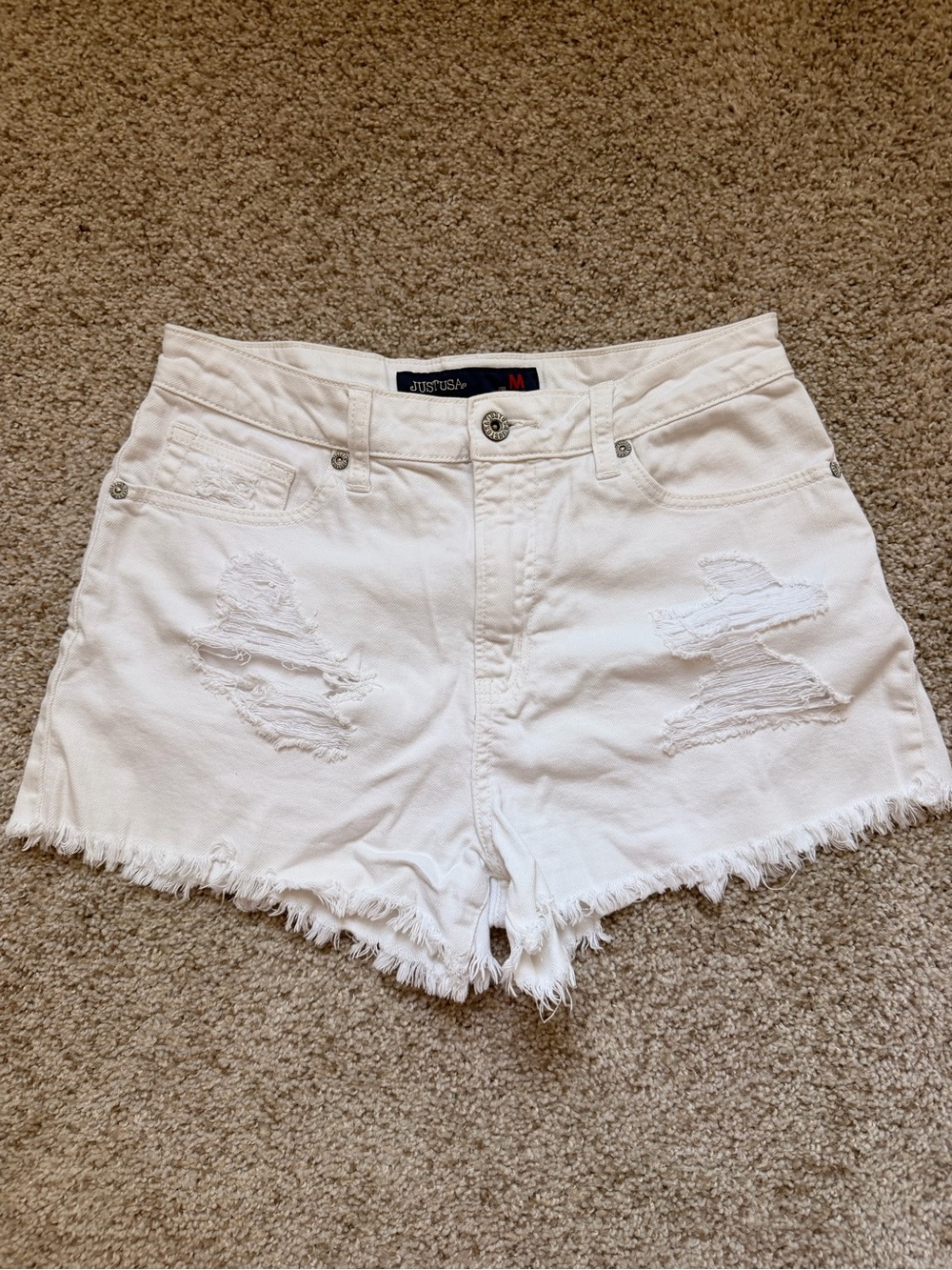 Just USA White Distressed Frayed Hem Denim Shorts